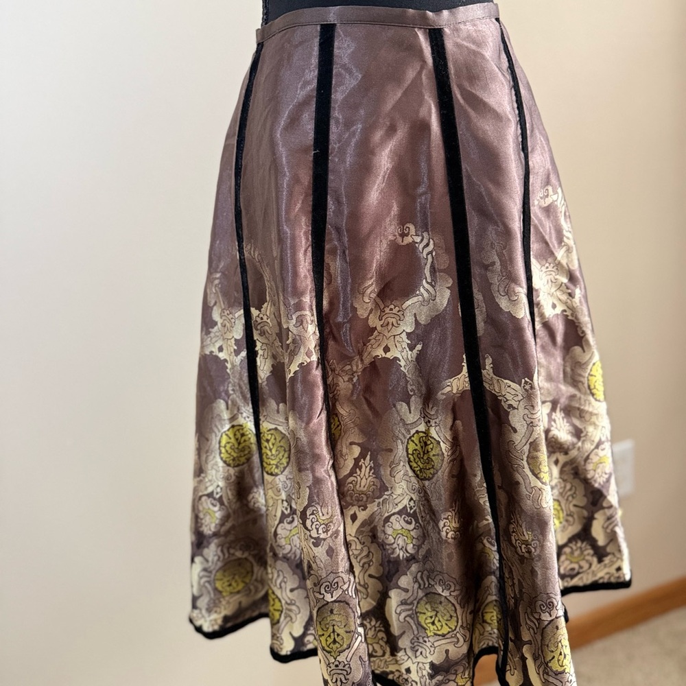 Apostrophe Metallic Brocade Midi Skirt Bronze Gold Velvet Size 2 - Picture 8 of 12